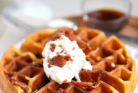 Crispy Maple Bacon Spiced Pumpkin Waffles