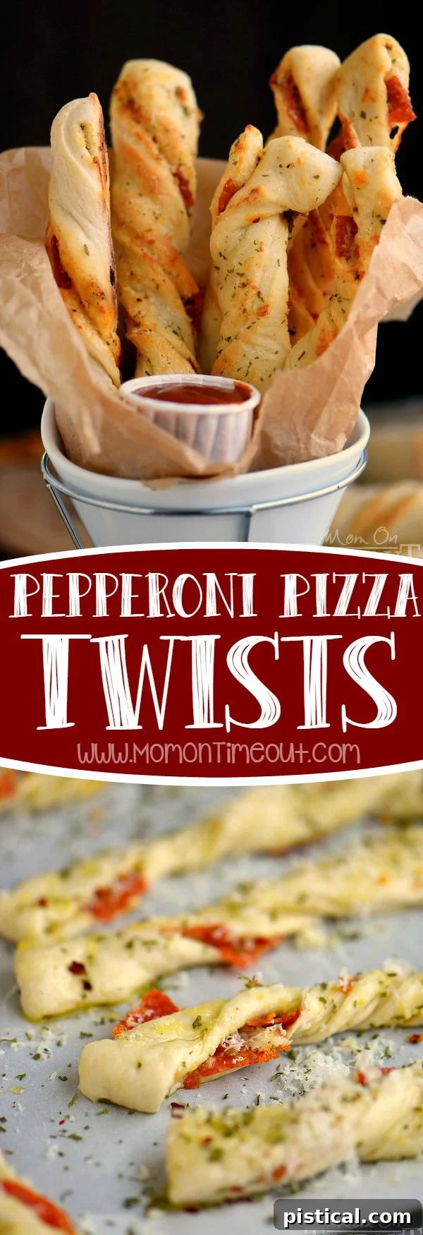 Perfect for game day celebrations or a fun, kid-friendly dinner, these Pepperoni Pizza Twists are guaranteed to become a new family favorite! Easy, cheesy, awesomeness!