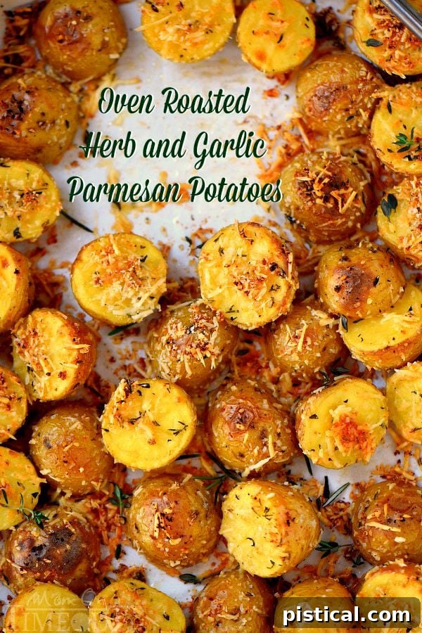 Oven Roasted Herb and Garlic Parmesan Potatoes, a delicious and easy side dish recipe with crispy exterior and fluffy interior, perfect for any meal.