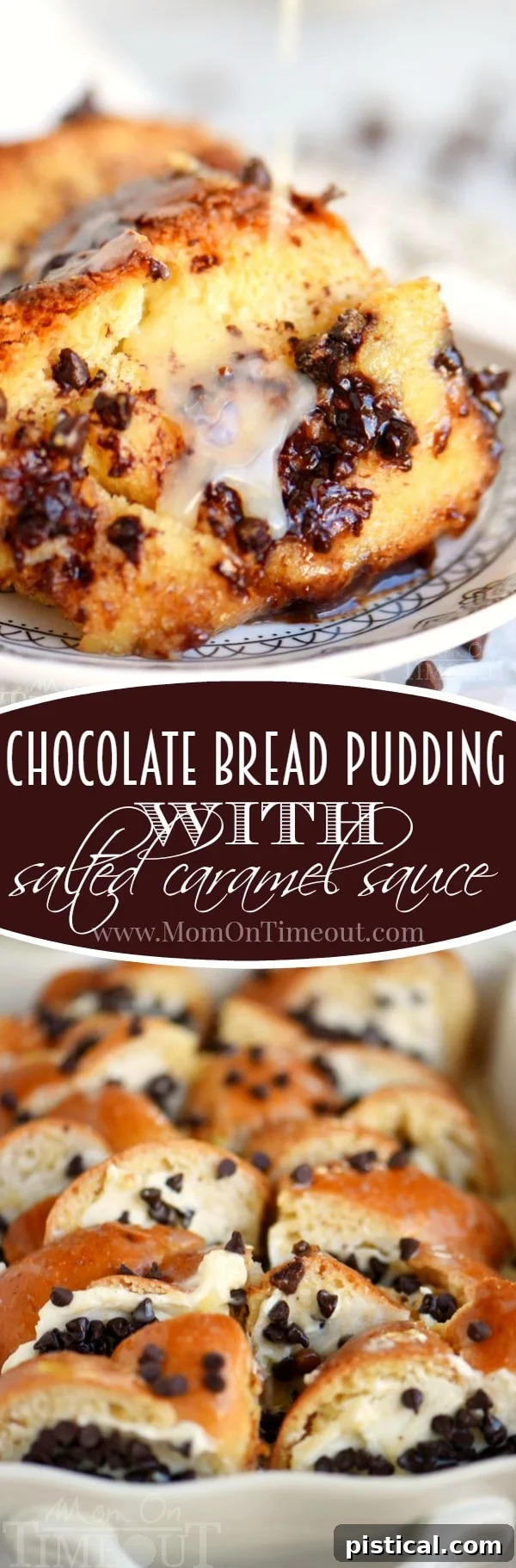 Decadence meets comfort in this easy Chocolate Bread Pudding with Salted Caramel Sauce recipe! This sauce is to die for!