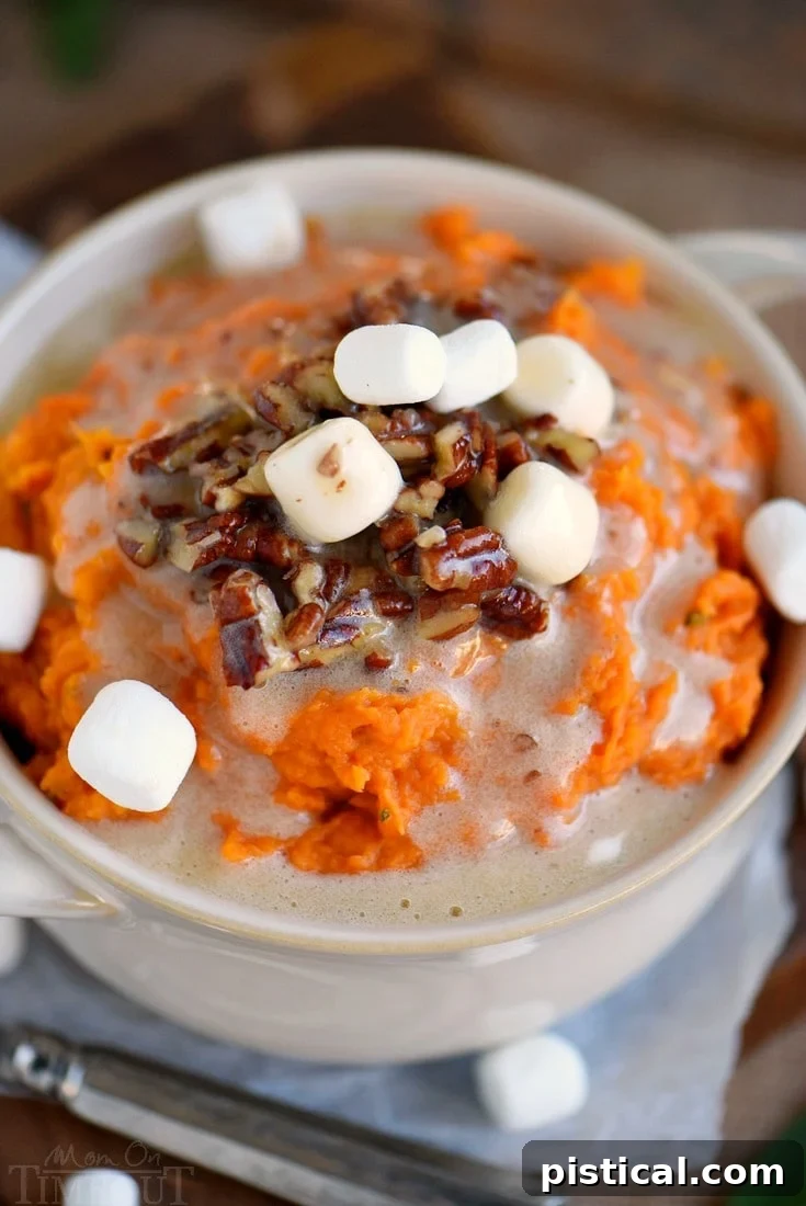 Marshmallow Topped Sweet Potato Bliss 5 Sweet potato side dish with melted marshmallows and pecans