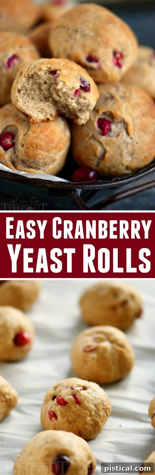 Cranberry rolls collage featuring various angles of the delicious holiday bread.