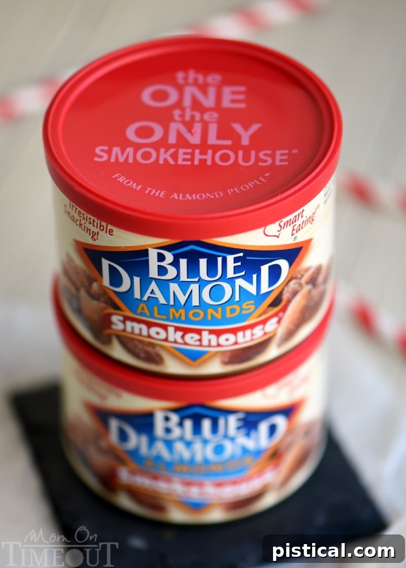 A bowl of Blue Diamond Smokehouse Almonds, ready to be used as a delicious coating for the cheese ball.