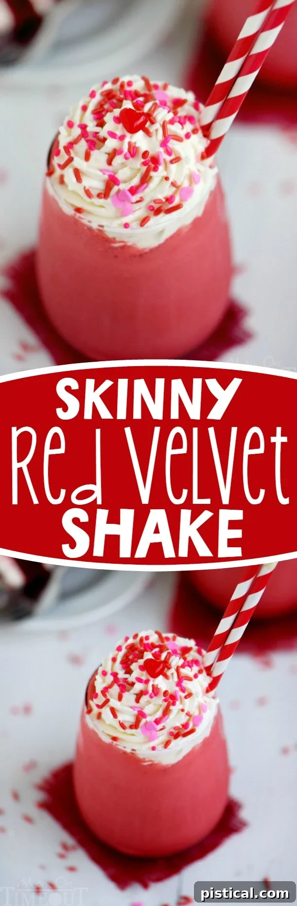 This Skinny Red Velvet Shake is the perfect treat for Valentine's Day or whenever you need a little something special. Topped with a decadent cream cheese whipped cream, this skinny shake is hard to resist! Great for breakfast or dessert!