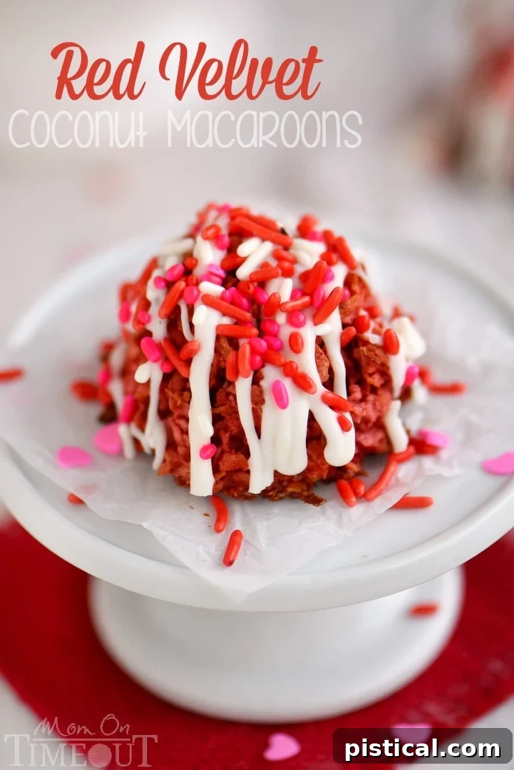 Delightful Red Velvet Coconut Macaroons, perfect for Valentine's Day celebrations.