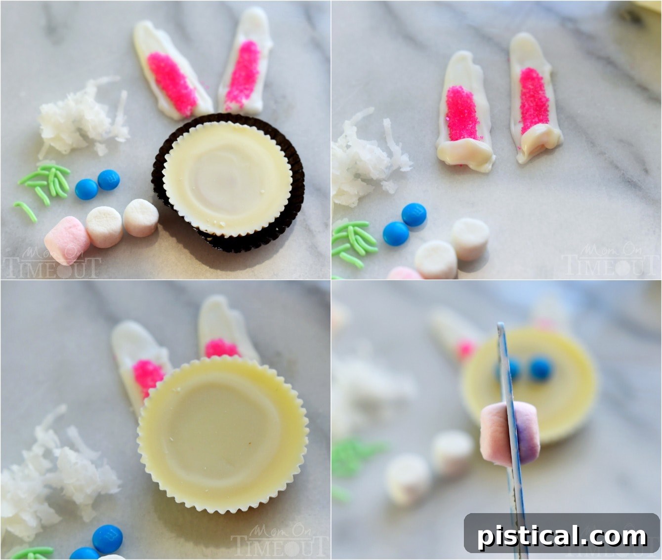 Step-by-step guide for attaching ears to Reese's peanut butter cups