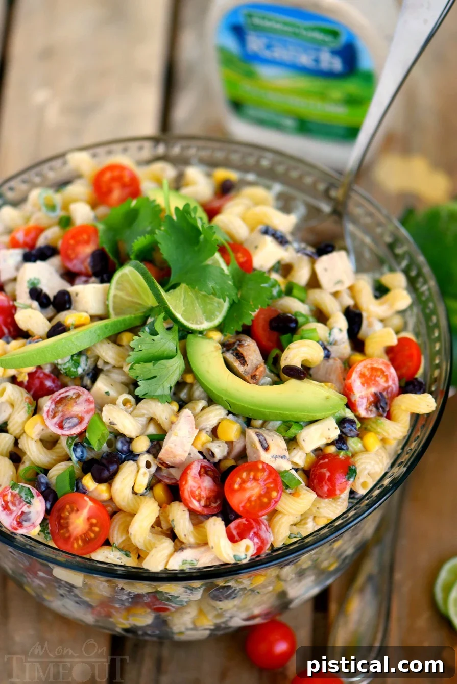This Creamy Cilantro Lime Southwestern Pasta Salad recipe is satisfying enough for an easy dinner or a tasty addition to any party, BBQ or get together! Grilled chicken, black beans, corn, tomatoes, and a creamy cilantro lime dressing make this pasta salad exceptionally delicious!