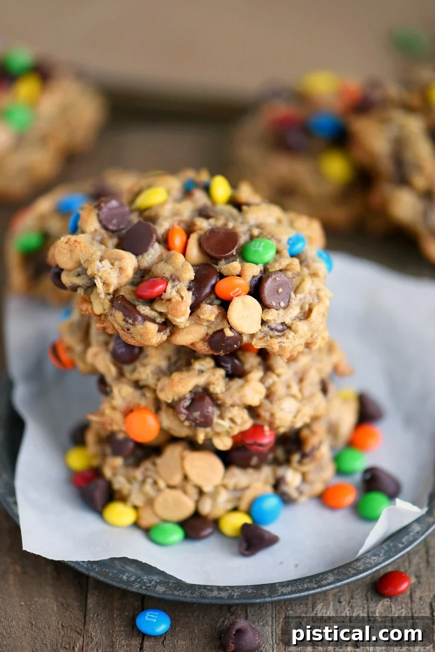 A perfectly baked Monster Peanut Butter Oatmeal Cookie, large and golden brown, ready to be enjoyed.