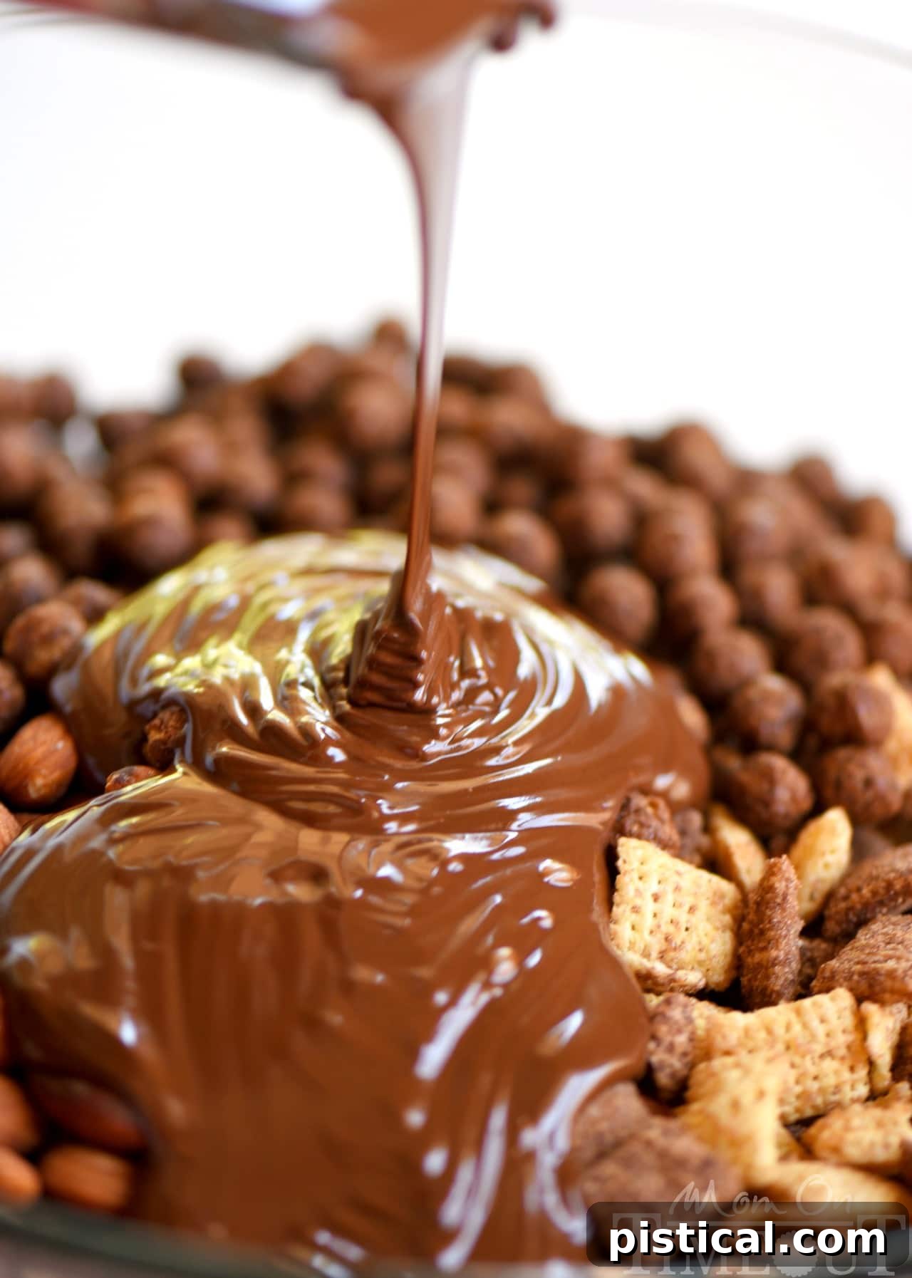 Chocolate and peanut butter being melted in a bowl