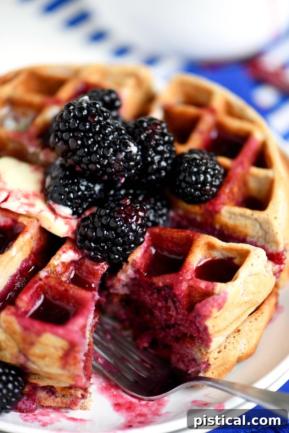 Effortless Overnight Blackberry Yeast Waffles 3 Better-for-you Overnight Blackberry Yeast Waffles with blackberry syrup - breakfast has never looked so good! Five minutes of work the night before delivers the most amazingly delicious waffles the next morning!