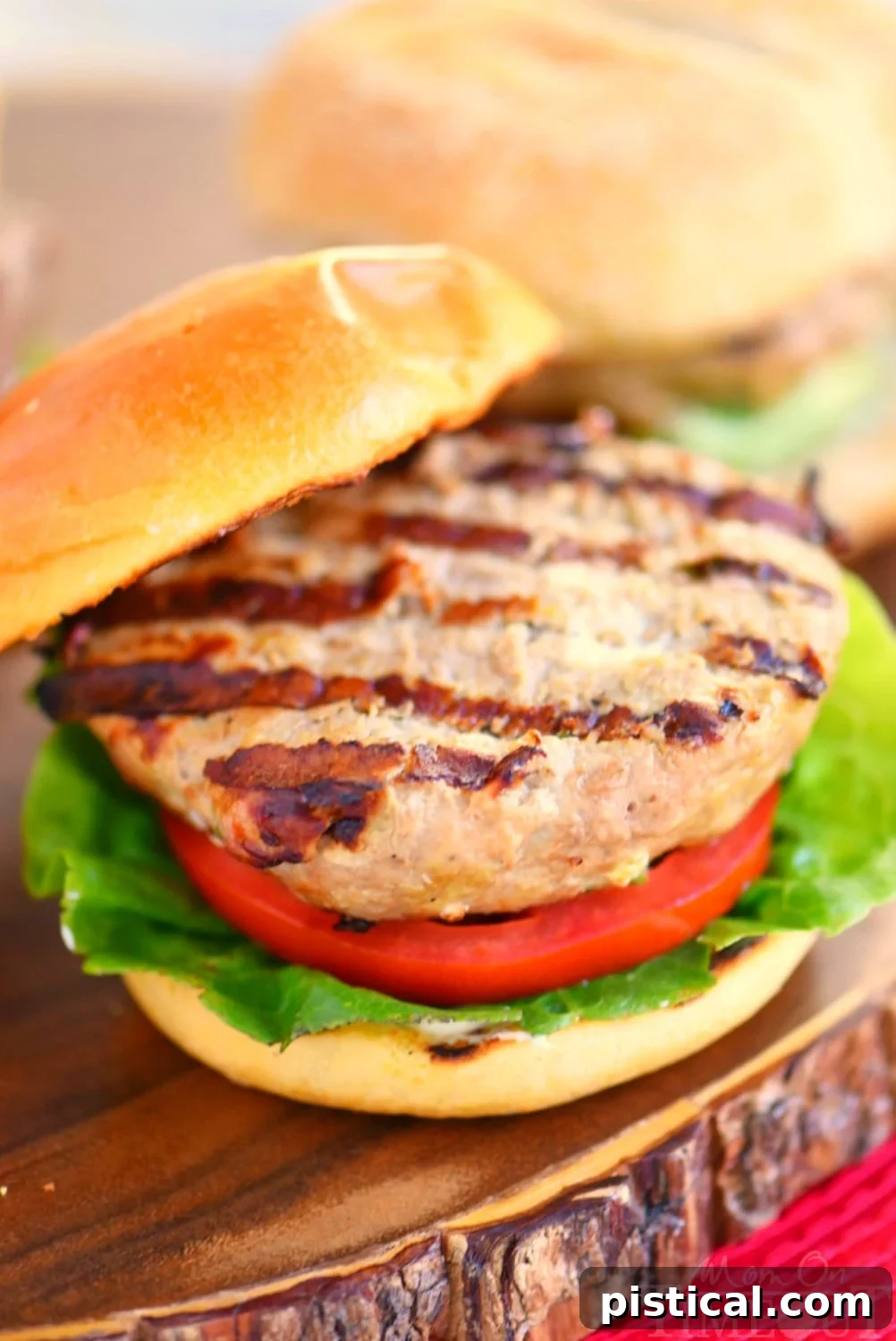Delicious grilled inside out turkey cheeseburger with melted cheese and fresh toppings