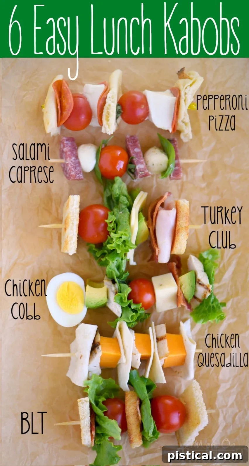 Fun & Easy School Lunch Skewers 8 Six Easy Lunch Kabobs that are perfect for back to school! Keep your kids interested and excited for lunch each day with these fun kabobs!