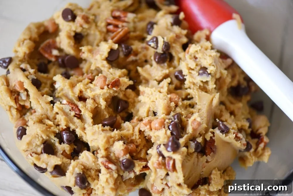Stack of freshly baked Chocolate Chip Turtle Pudding Cookies.