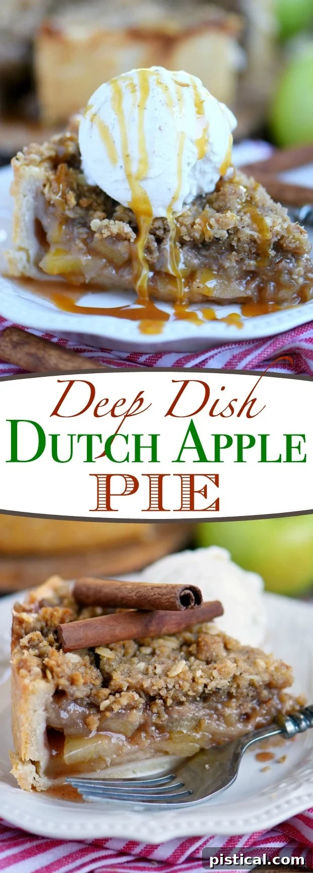 A visually appealing full shot of Deep Dish Dutch Apple Pie with a rich, golden streusel topping, perfect for sharing on social media and as a featured image.