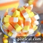 Easy Candy Corn Fudge in a loaf pan before cutting, showcasing the distinct yellow, orange, and white layers.
