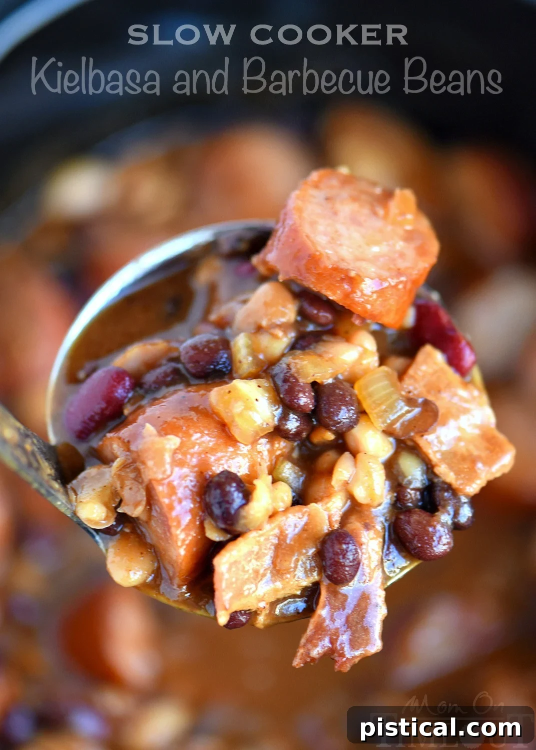 Slow Cooker Kielbasa and Barbecue Beans recipe, a hearty and comforting dish perfect for family dinners or potlucks.
