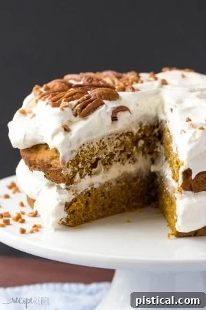Pumpkin Caramel Pecan Naked Cake by The Recipe Rebel, a stunning fall cake