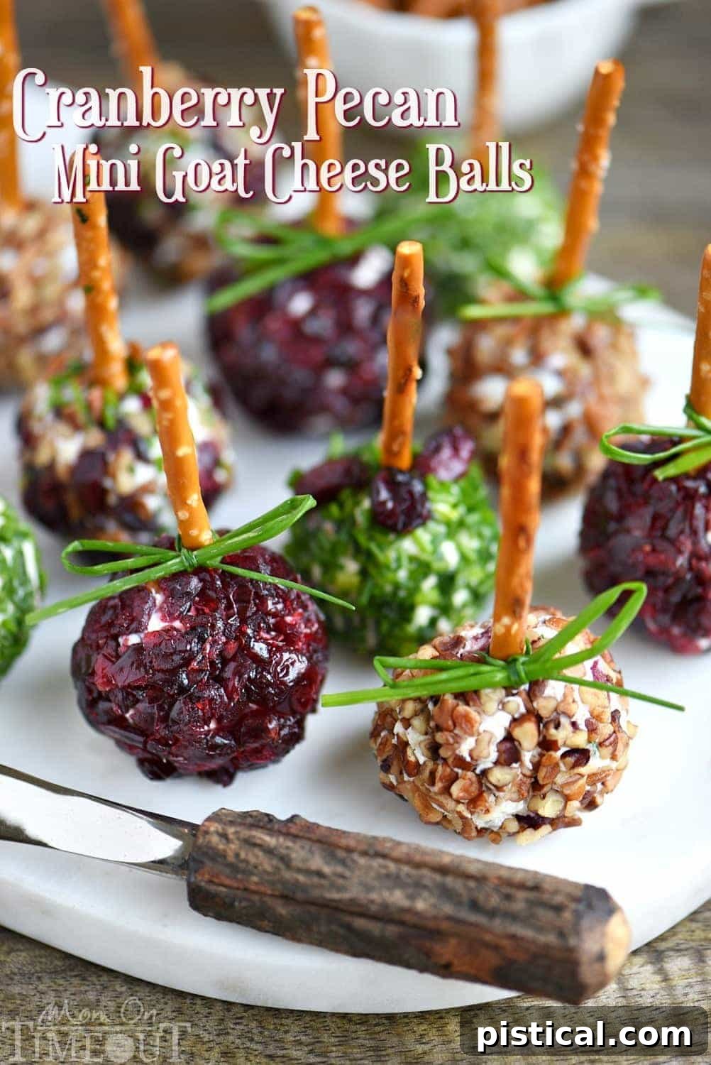 Sweet and Tangy Cranberry Pecan Goat Cheese Truffles 2 Cranberry Pecan Mini Goat Cheese Balls: Easy, delicious, and gorgeous holiday appetizer. Perfect for Thanksgiving, Christmas, and New Year's celebrations. Can be made in advance. Mom On Timeout Recipe.