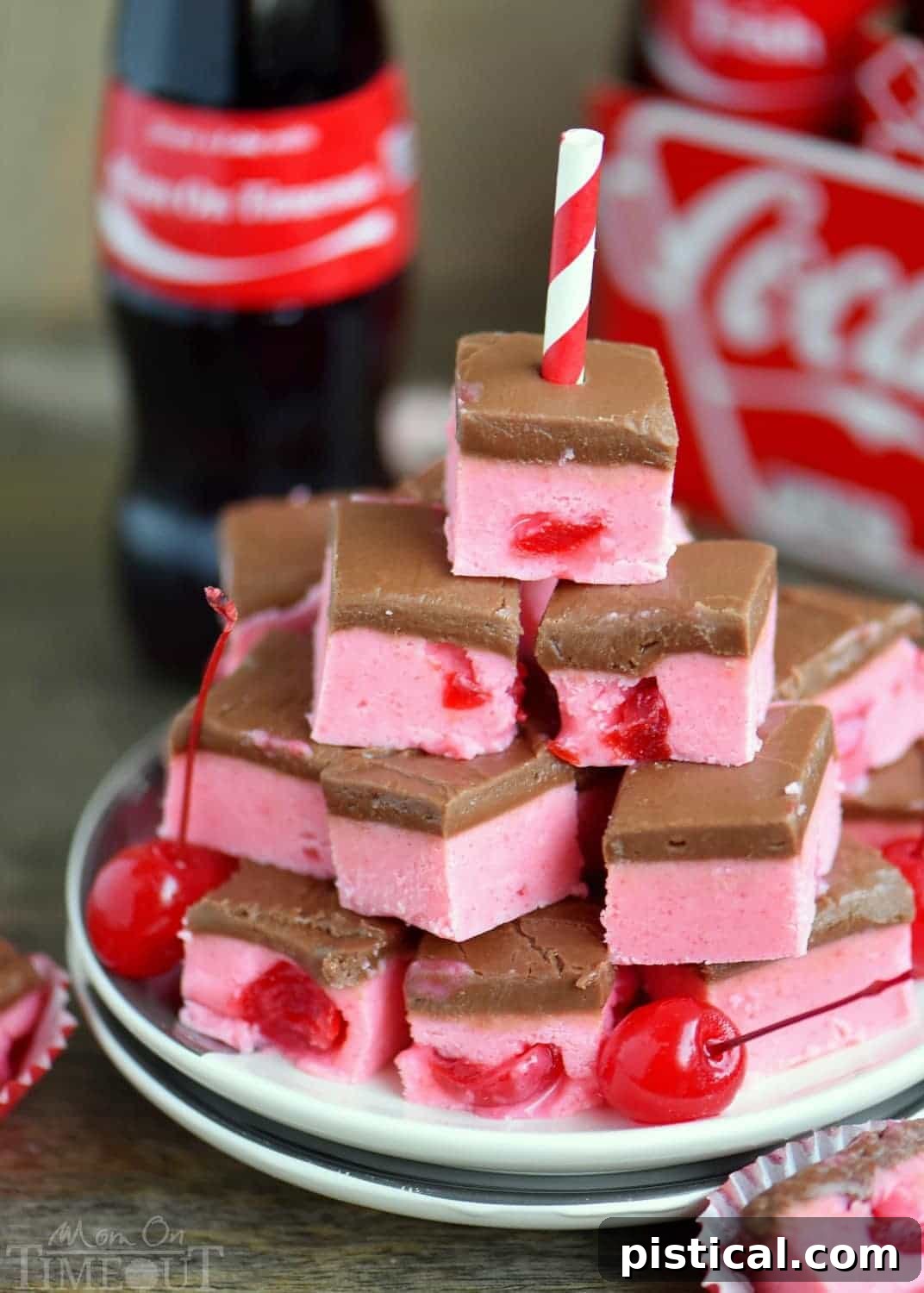 A tray filled with freshly cut Cherry Coke Fudge, showcasing its inviting texture