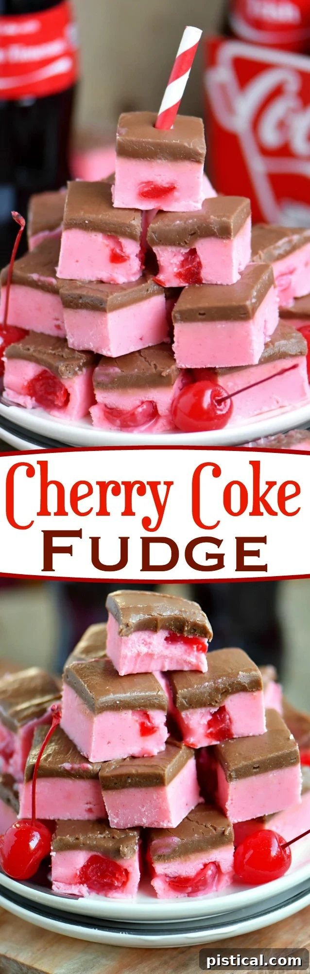 A vibrant collage of Cherry Coke Fudge images, showcasing different angles and serving suggestions