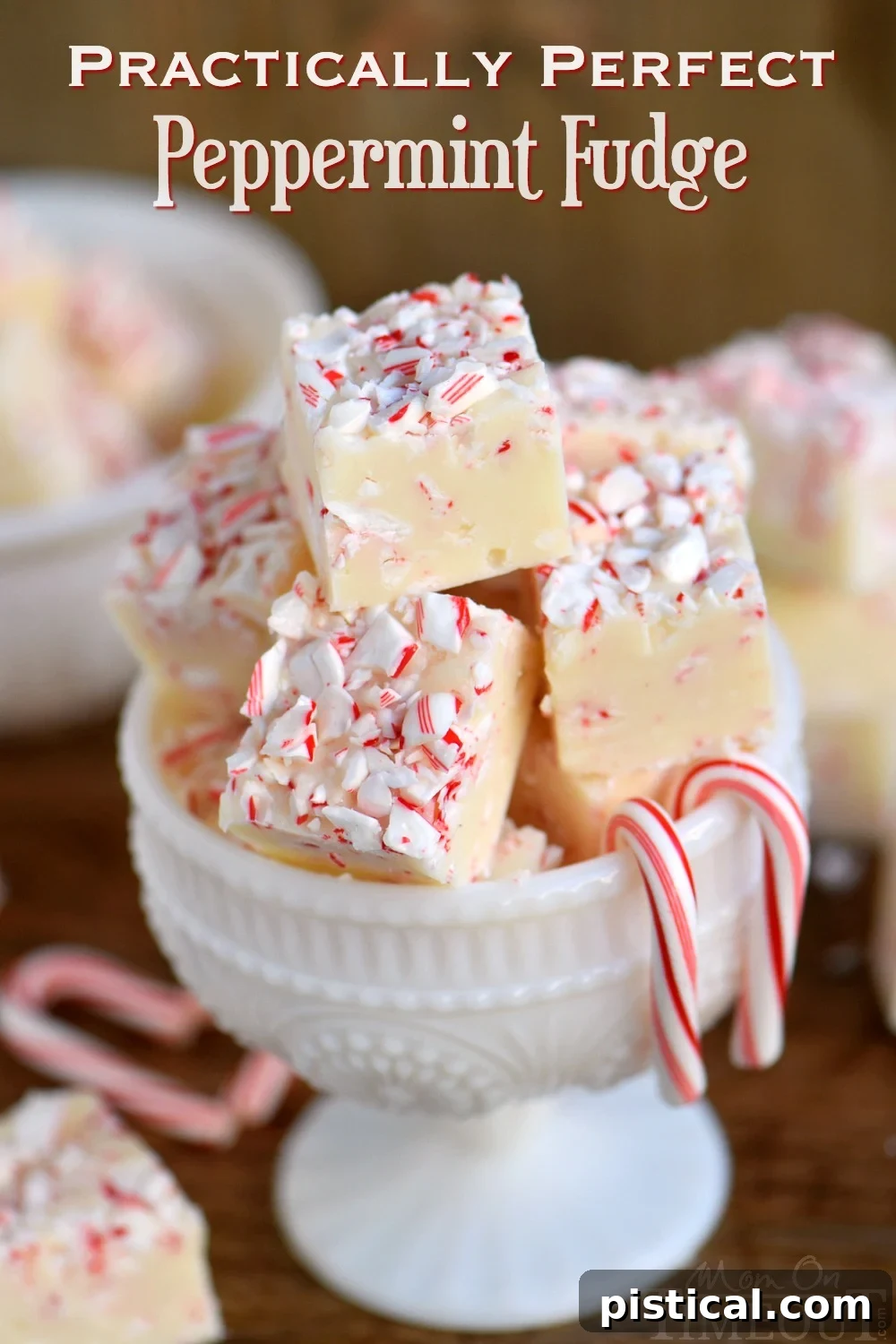 Practically Perfect Peppermint Fudge, a festive and minty holiday dessert.