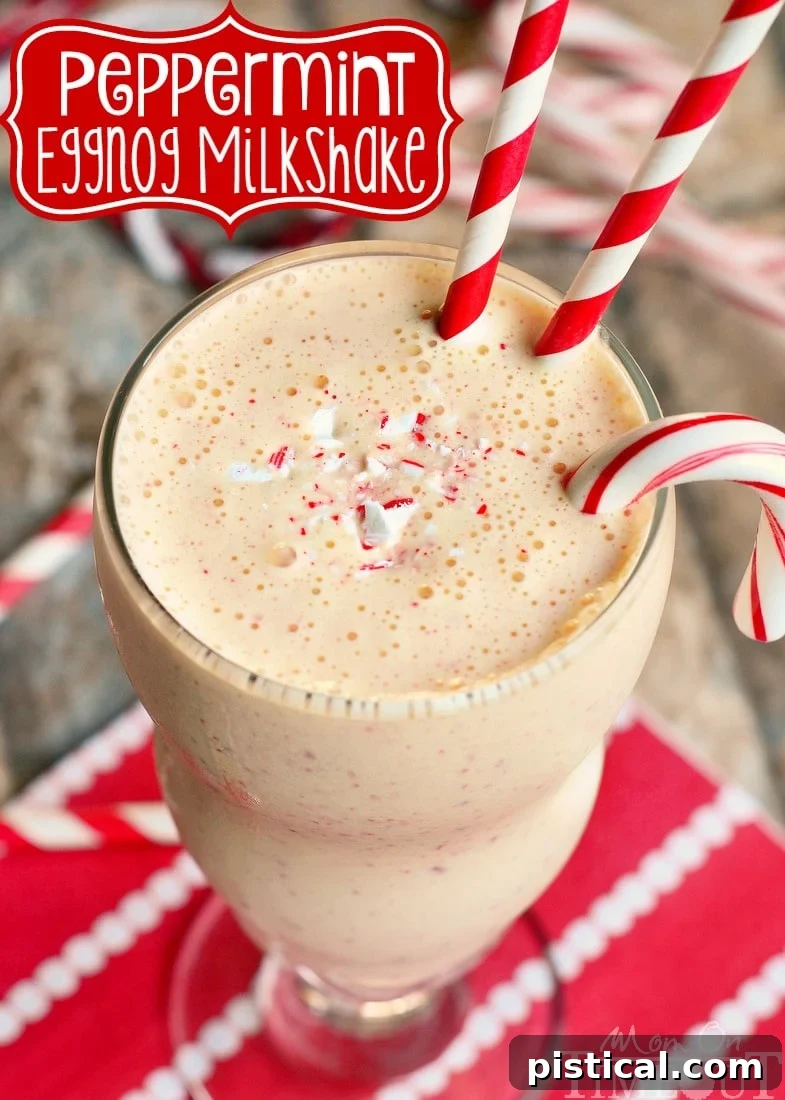 Refreshing Peppermint Eggnog Milkshake, a festive and creamy holiday drink.