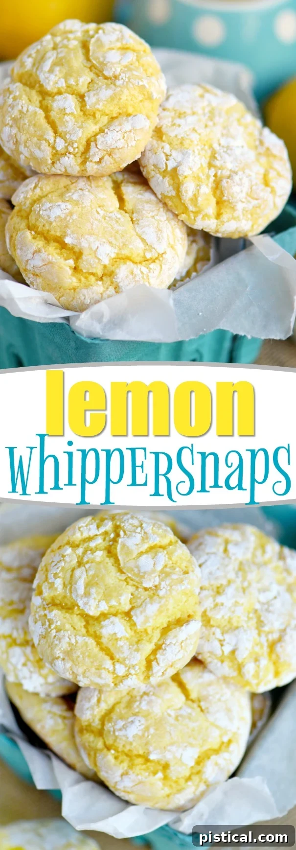 A collage featuring various aspects of lemon whippersnap cookies: a close-up of the cracked tops, cookies cooling, and ingredients.