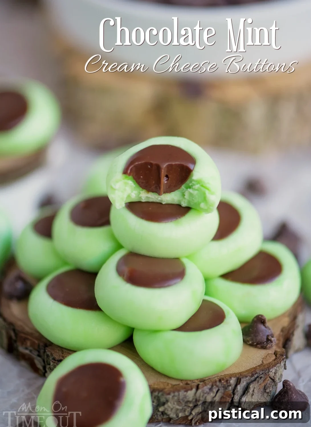 Delicious Chocolate Mint Cream Cheese Buttons, bite-sized treats perfect for parties and special occasions, filled with rich chocolate ganache.