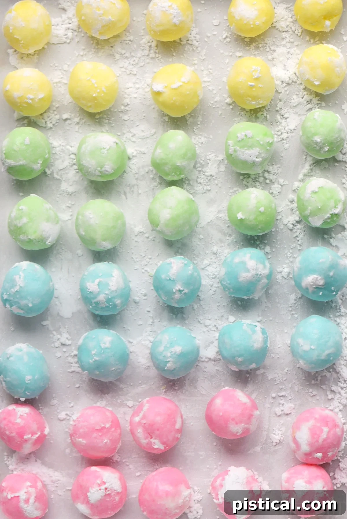 Irresistible Cream Cheese Mints 3 Easy cream cheese mints recipe shown in four colors rolled into balls ready to be pressed into mints.
