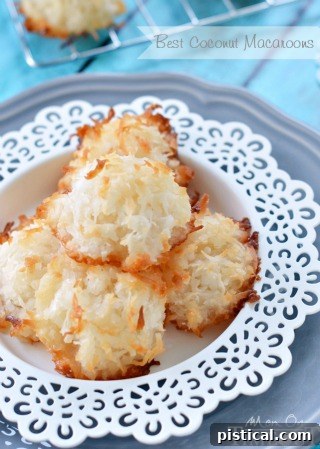 Golden brown, chewy coconut macaroons with crispy edges, a simple yet elegant Easter treat.