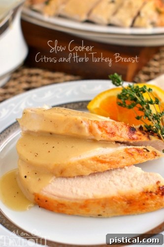 Tender, juicy slow cooker turkey breast infused with vibrant citrus and fragrant herbs, ideal for a stress-free Easter main course.
