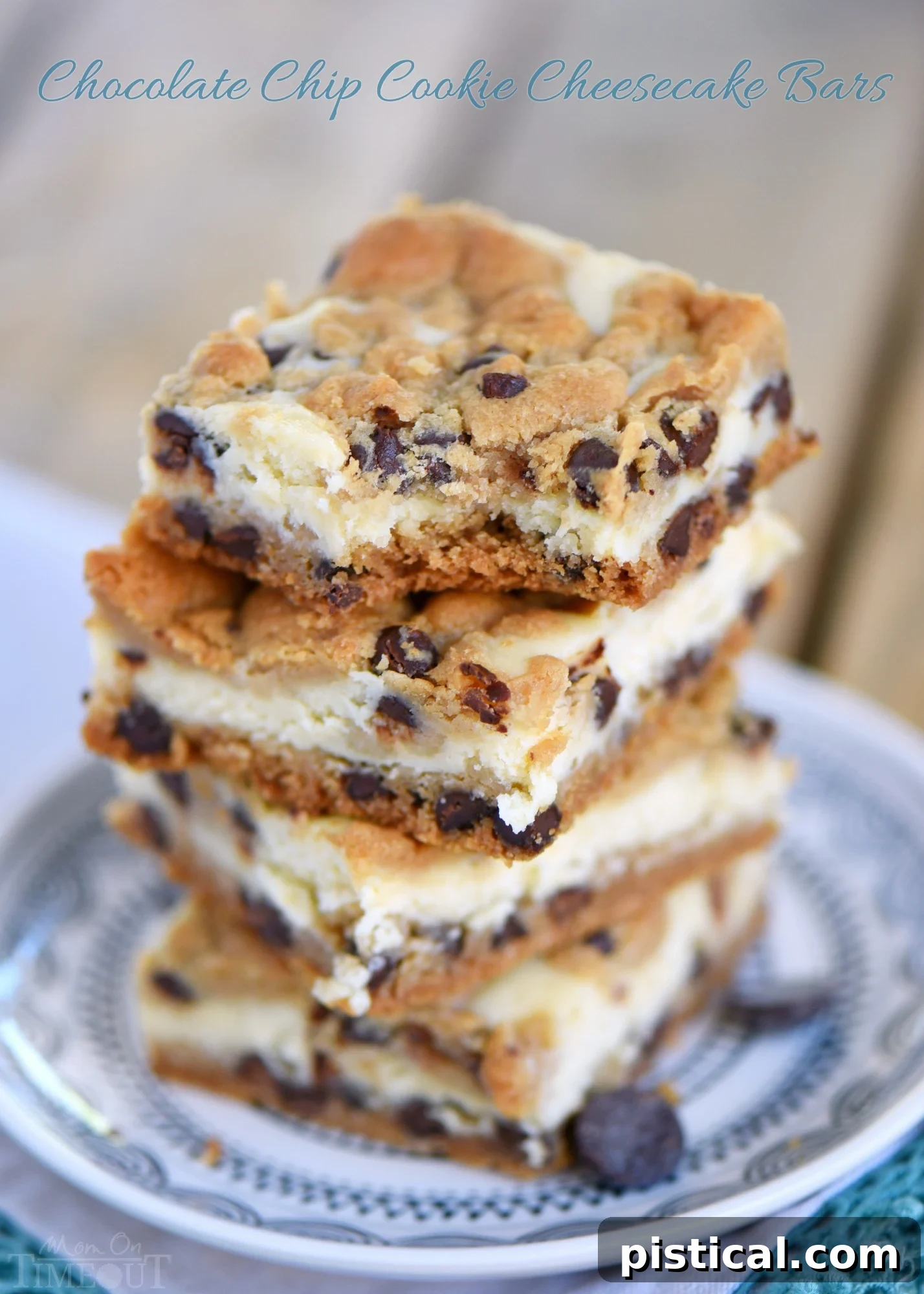 Irresistible Chocolate Chip Cookie Cheesecake Bars cooling on a wire rack, ready to be sliced and served.