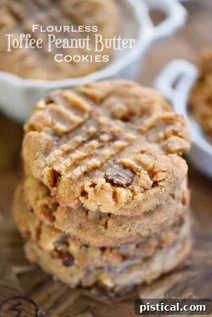 Plate of delicious Flourless Toffee Peanut Butter Cookies.