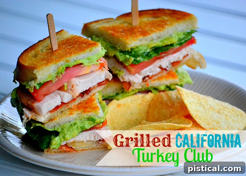 turkey club sandwich with avocado and bacon on small lunch plate