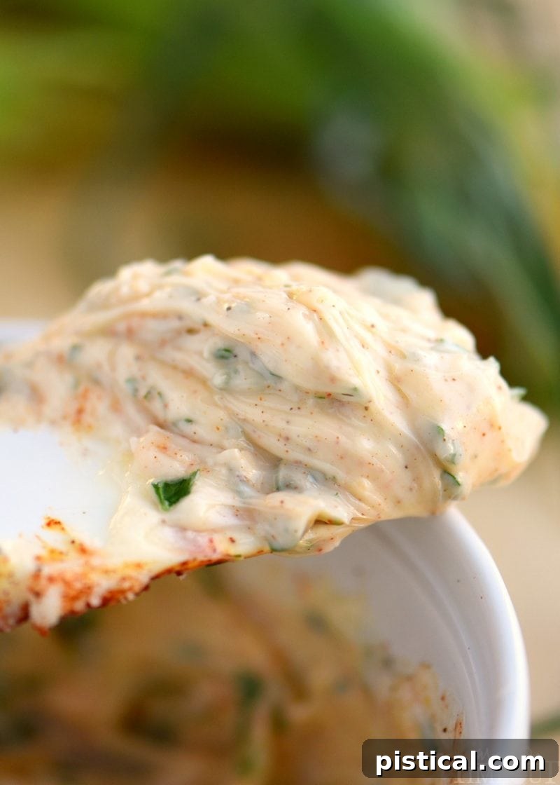 A hand spreading vibrant herb butter over a hot ear of grilled corn, creating a luscious coating.