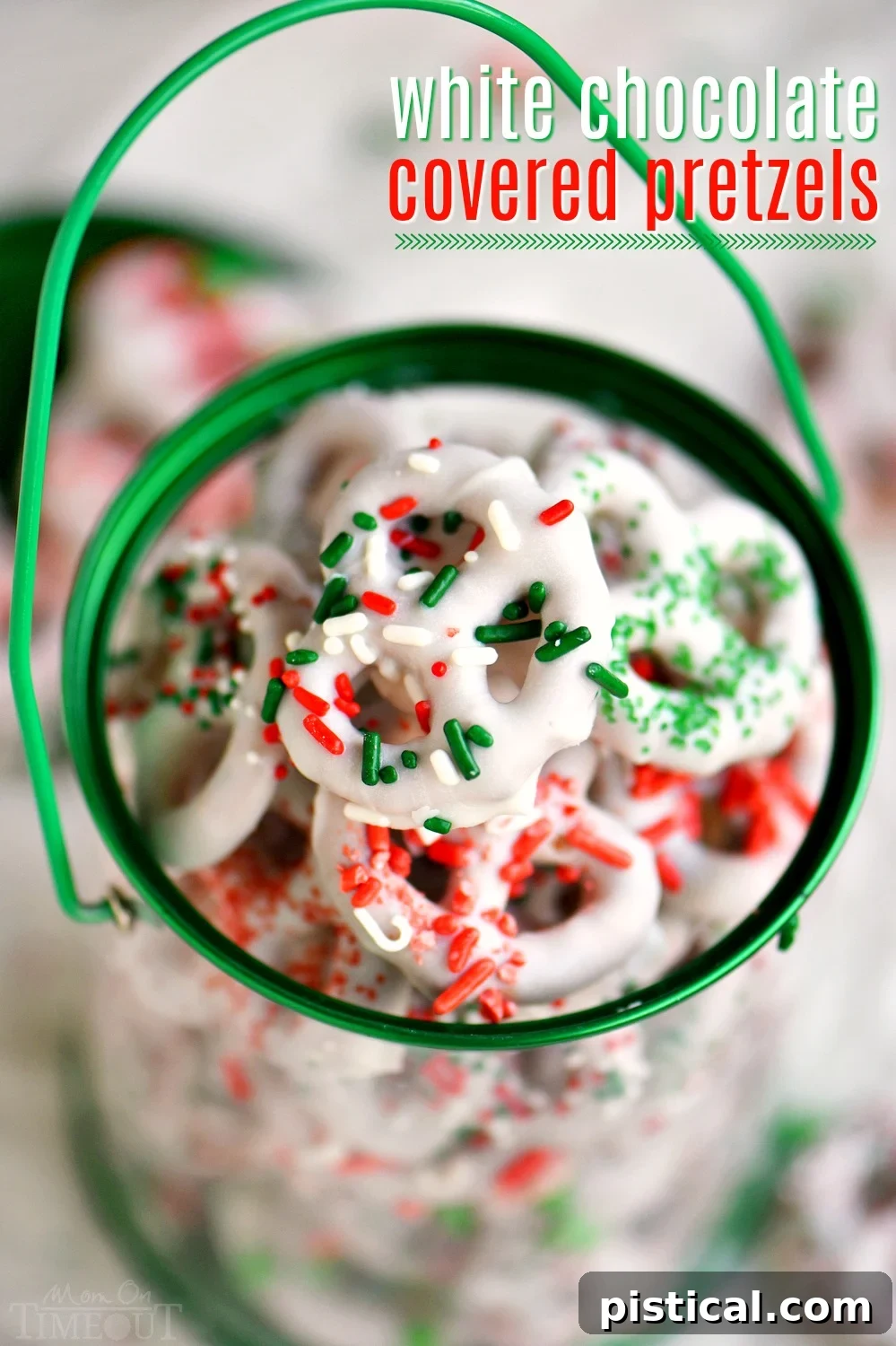 Step by step instructions for making perfect easy white chocolate covered pretzels, adorned with festive sprinkles. A delightful holiday treat for cookie trays and gifts.