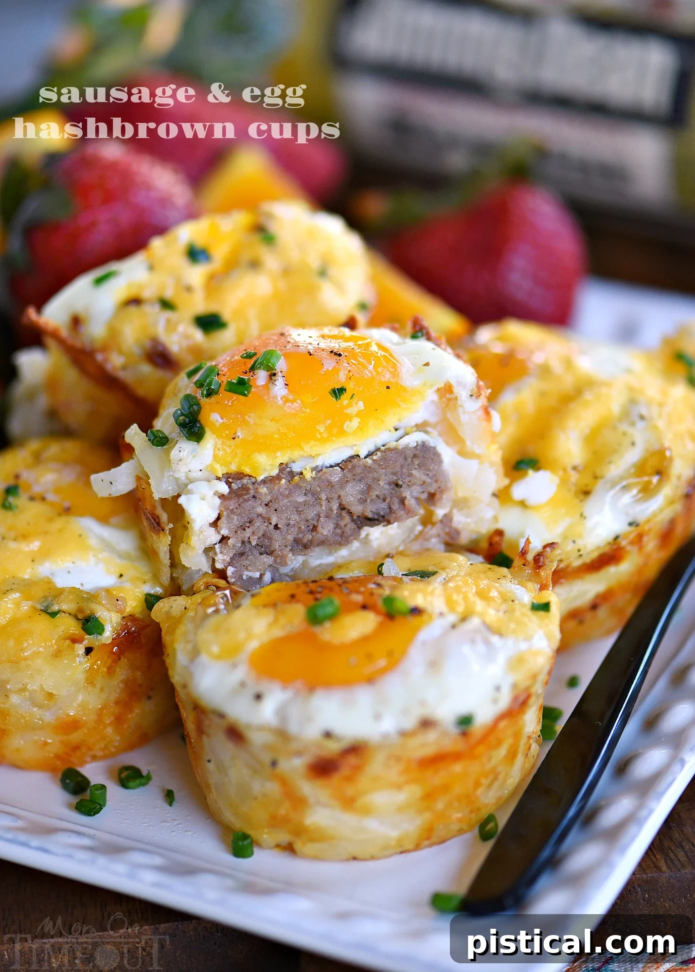 Sausage and Egg Hash Brown Cups, a delicious and easy breakfast or brunch recipe featuring cheesy hash brown crusts, savory sausage, and perfectly baked eggs.