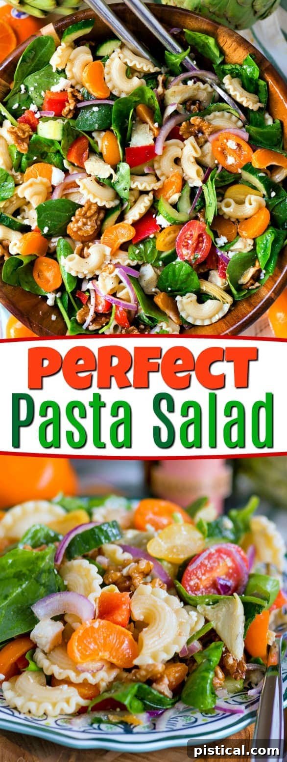 Easy Pasta Salad Recipe: A Fresh and Flavorful Dish for Any Meal or Gathering. A large bowl of easy-to-make Perfect Pasta Salad, showcasing its colorful ingredients and appealing texture, ready for serving.