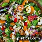 Perfect Pasta Salad with artichokes, spinach, and mandarins.