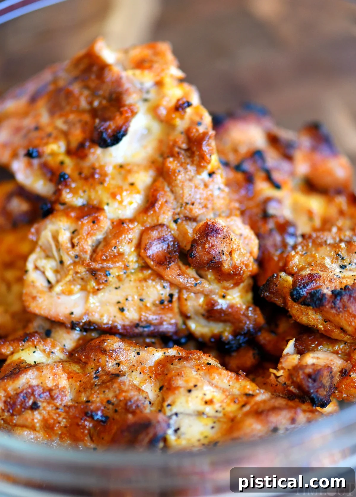 Perfectly grilled chicken thighs, ready to be shredded for the delicious pulled chicken sandwiches.