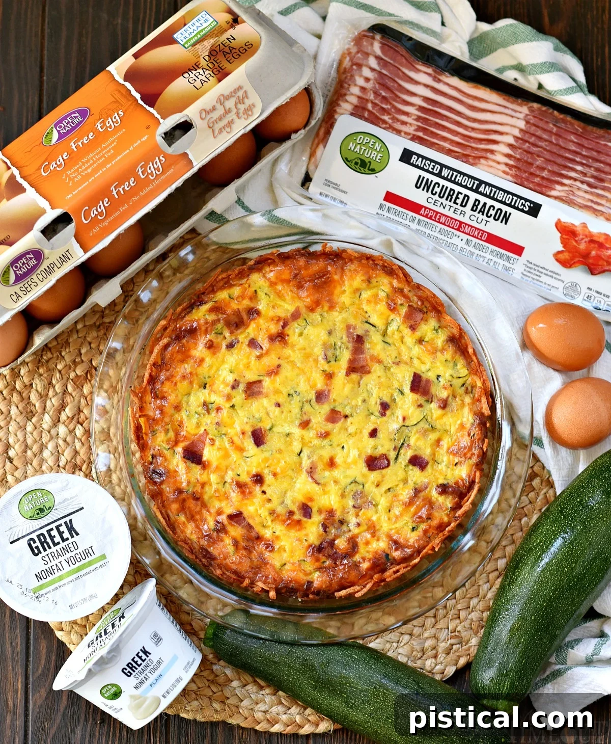 Ingredients for Zucchini Quiche with Bacon and Hash Brown Crust