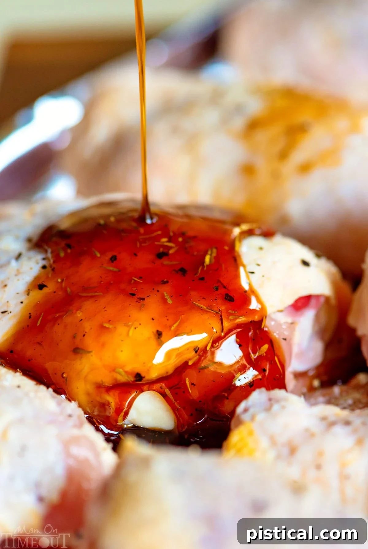 The simple and flavorful honey balsamic glaze being prepared in a bowl, highlighting key ingredients.