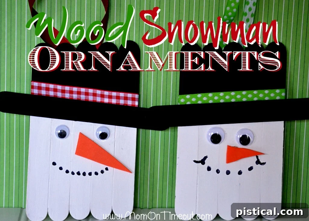 Handmade Wood Snowman Ornaments crafted from jumbo craft sticks, ideal for easy Christmas decorating and kids' holiday projects.