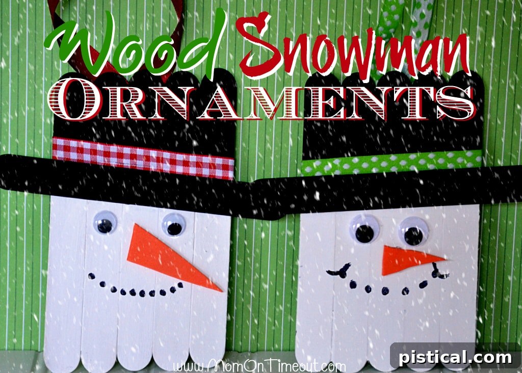 A collection of handmade Wood Snowman Ornaments, showcasing festive Christmas crafts for kids and DIY holiday decorations.