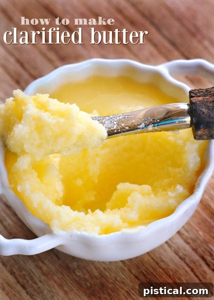Clarified butter, ready for use in cooking or as a condiment.