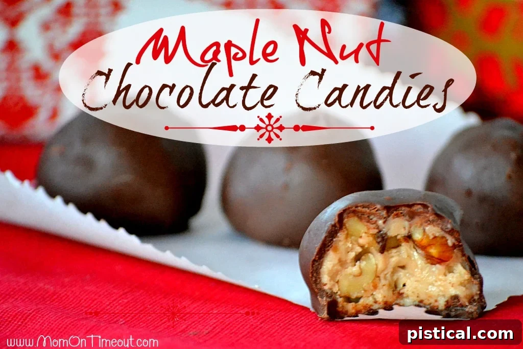 Delicious Maple Nut Chocolate Candies ready for gifting or enjoying. Features a rich chocolate coating and a delightful crunch.