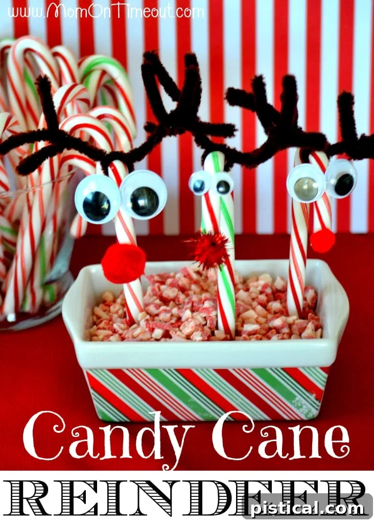 Delightful Candy Cane Reindeer Craft for Festive Family Fun Joyful child holding a handcrafted candy cane reindeer, a perfect easy Christmas craft for kids.