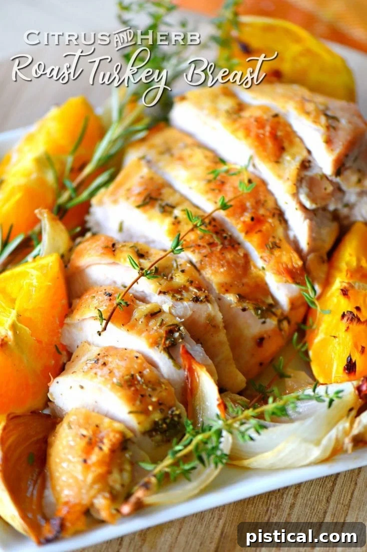 Delicious Citrus and Herb Roast Turkey Breast, perfectly golden and sliced