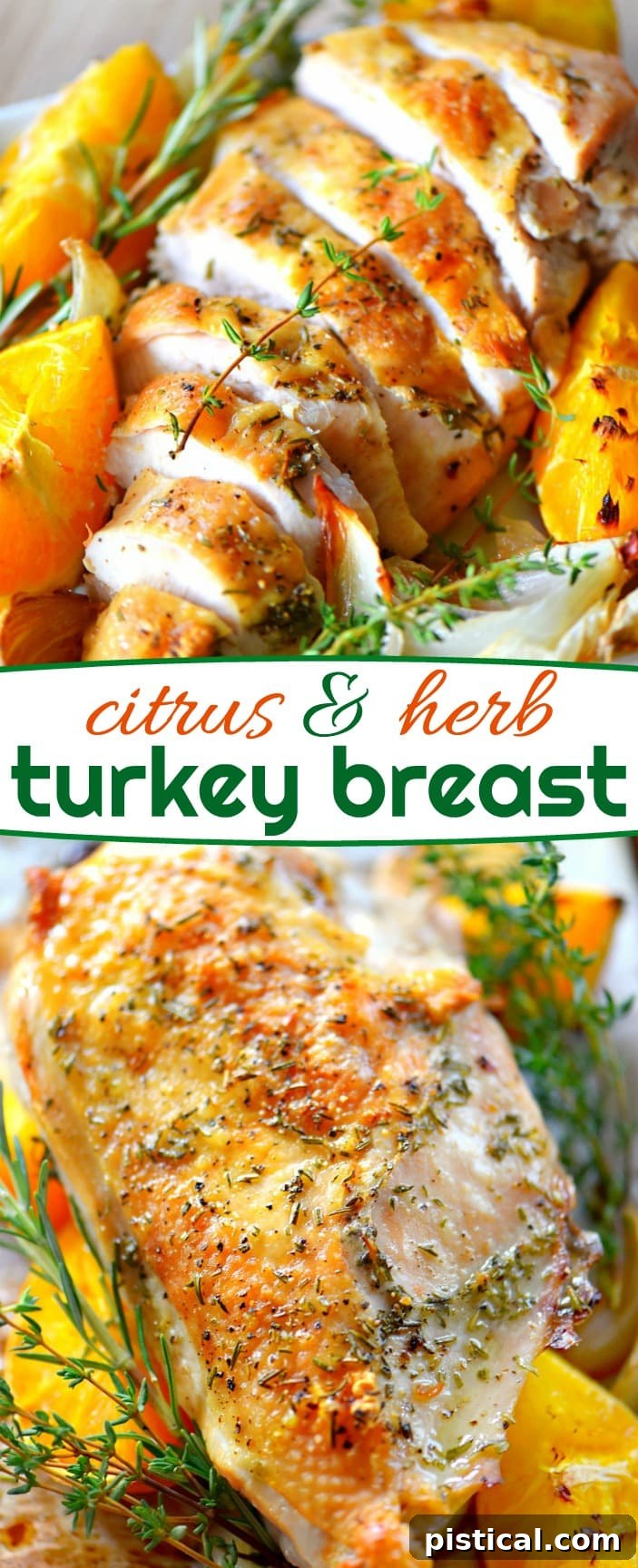 Collage of roast turkey breast images: whole, sliced, and ingredients