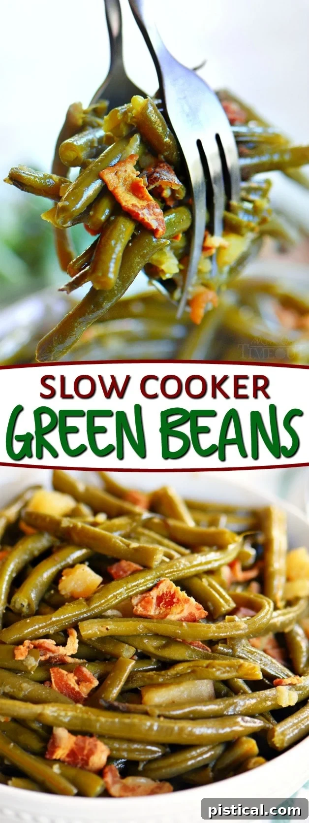 Collage showing steps for preparing Slow Cooker Green Beans with Bacon